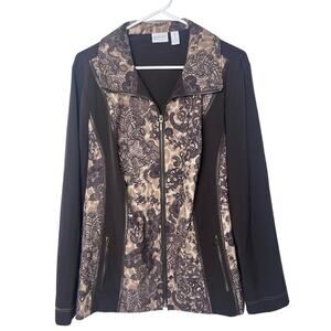 Zenergy Chicos Jacket Floral Paisley AthLeisure Brown Lightweight Size 3 (XL)